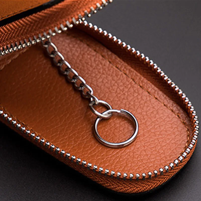 Leather Car Keychain Case For Women Men Car Key Fob Shell Case Cover Holder Bag Pouch Wallet Protector Keychain Organizer