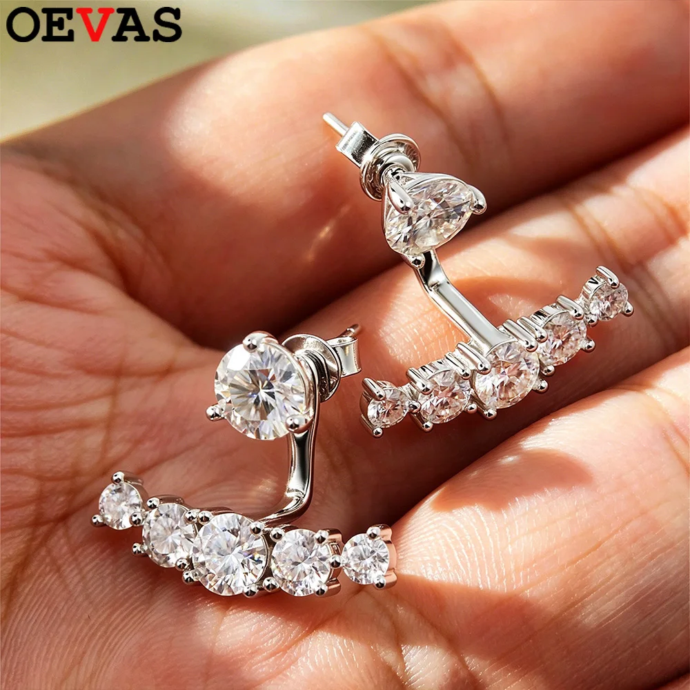 OEVAS Round Cut Moissanite Irregular Earrings 925 Sterling Silver Plated 18K Gold Two-in-one Detachable Stud Earrings for Women