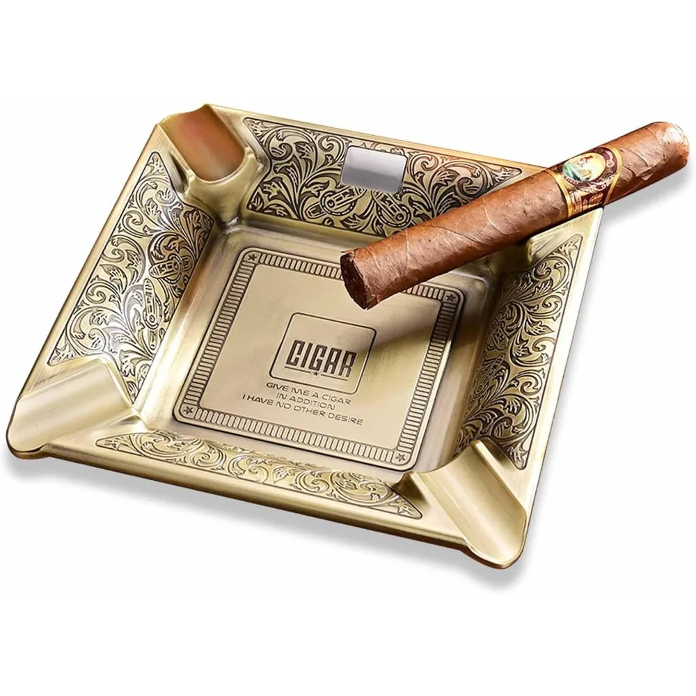 

Пепельница с 4 слотами, металлическая большая пепельница с ettes для дома и офиса, подарки для мужчин (желтая)