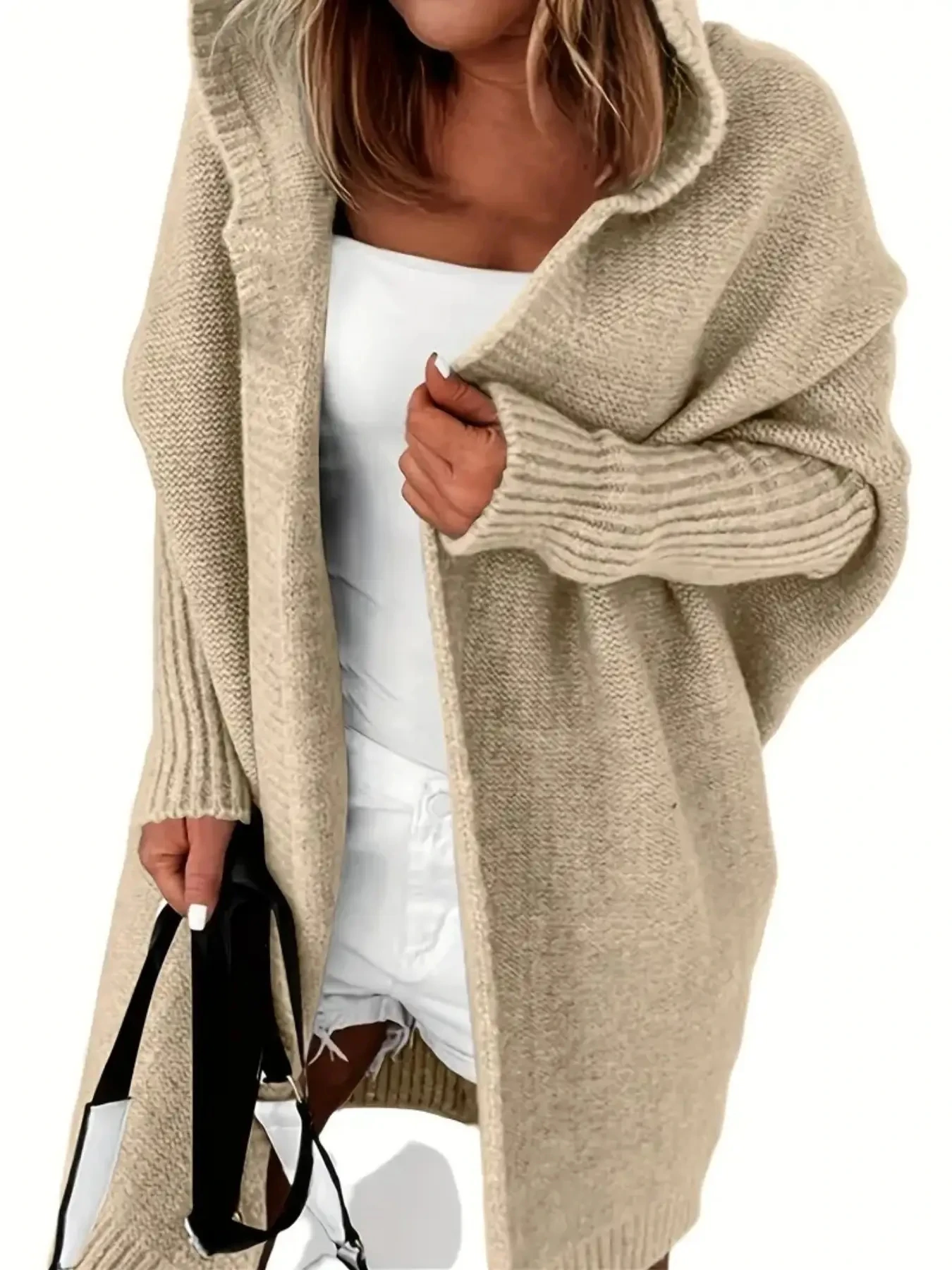 Hooded Knitted Cardigan Long Sleeve Casual Sweater For Winter & Fall Women\'s Clothing