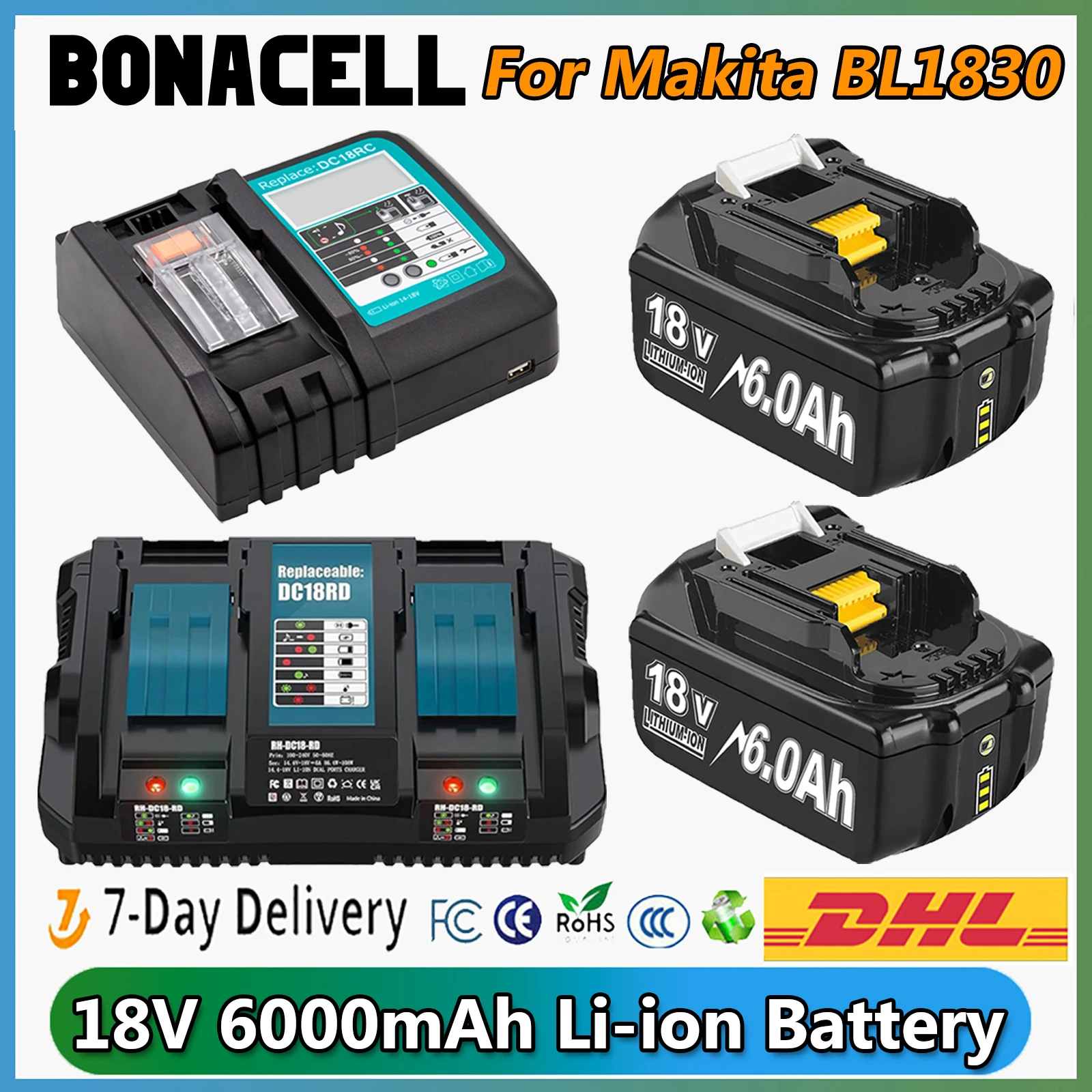 For Makita BL1830 Rechargeable Battery 6000mAh 18V BL1830 BL1815 BL1860 BL1840 Tool Replacement Battery With 4A/6A Charger