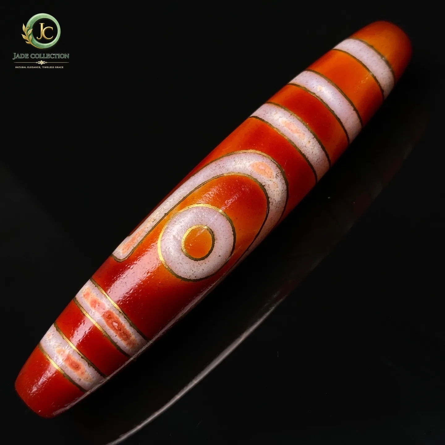Rare Tibetan Buddhism Agate Inlaid Gold Wire 2 Eyes Totem Dzi Bead Pendant Z079