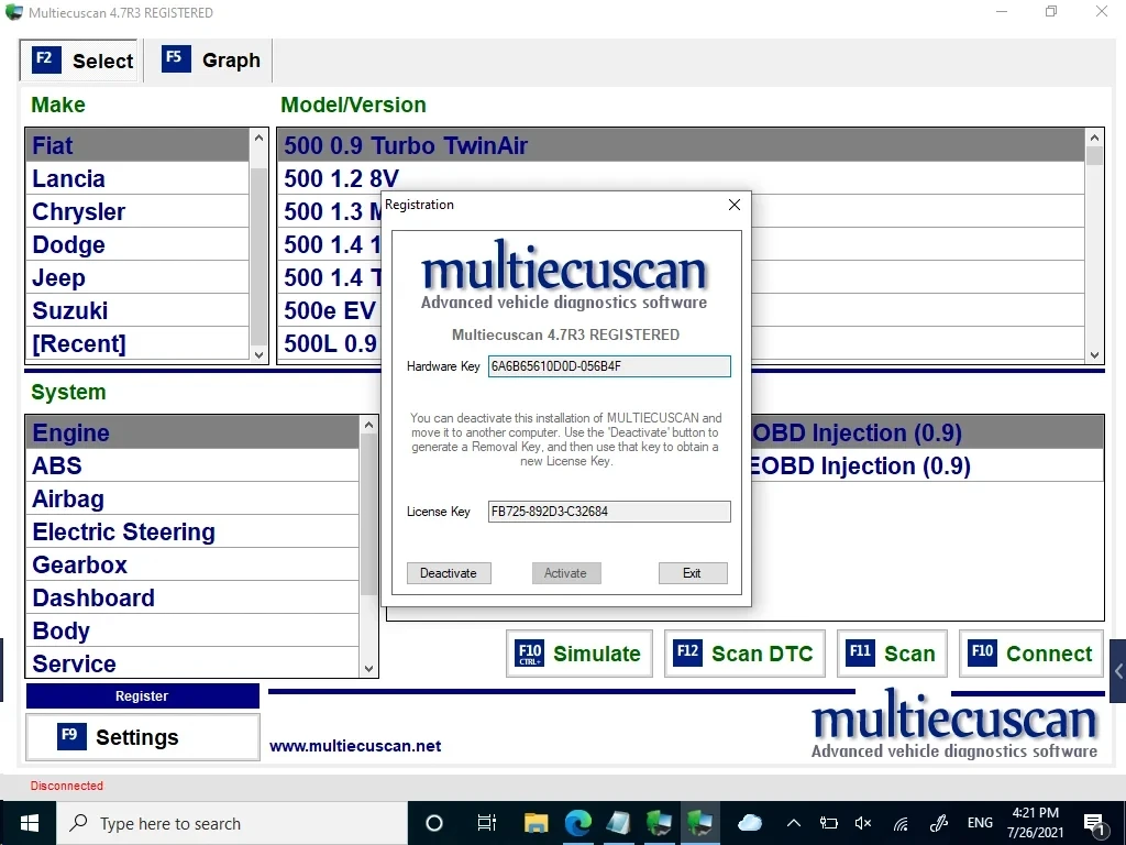 2023 HOT sell Multiecuscan V4.8 For Fiat/Chrysler/Dodge/Jeep/Suzuki Scanner Software 4.8 Work With ELM327 / OBD II Diagnostic