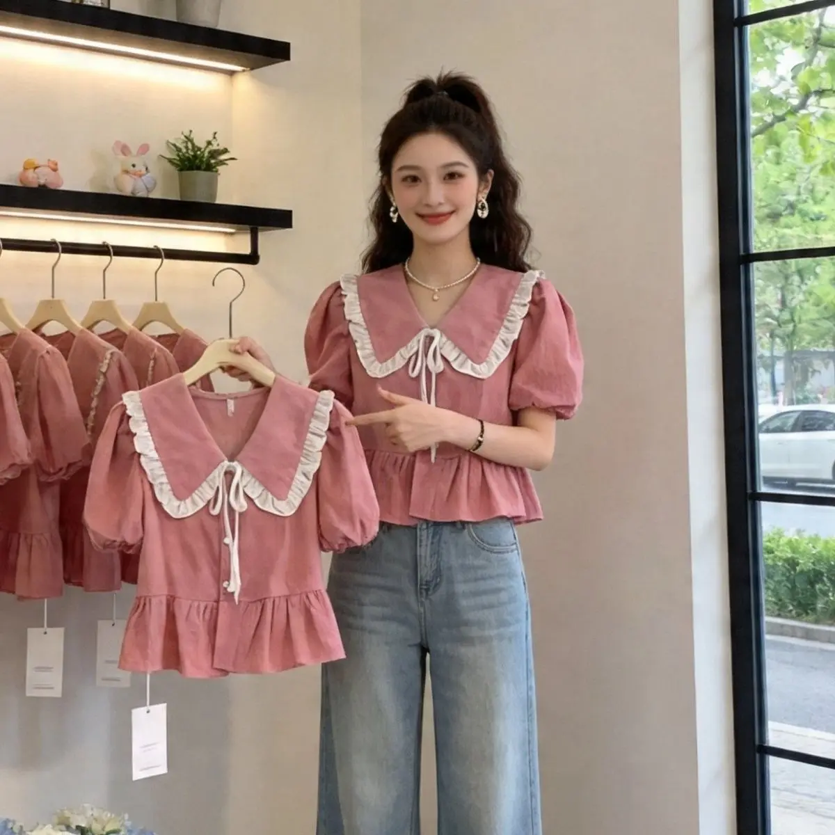 Korean Style Short Bubble Sleeve Doll Collar Shirt Summer New Design Fashionable Shirt Meat Covering Super Fairy Design Top