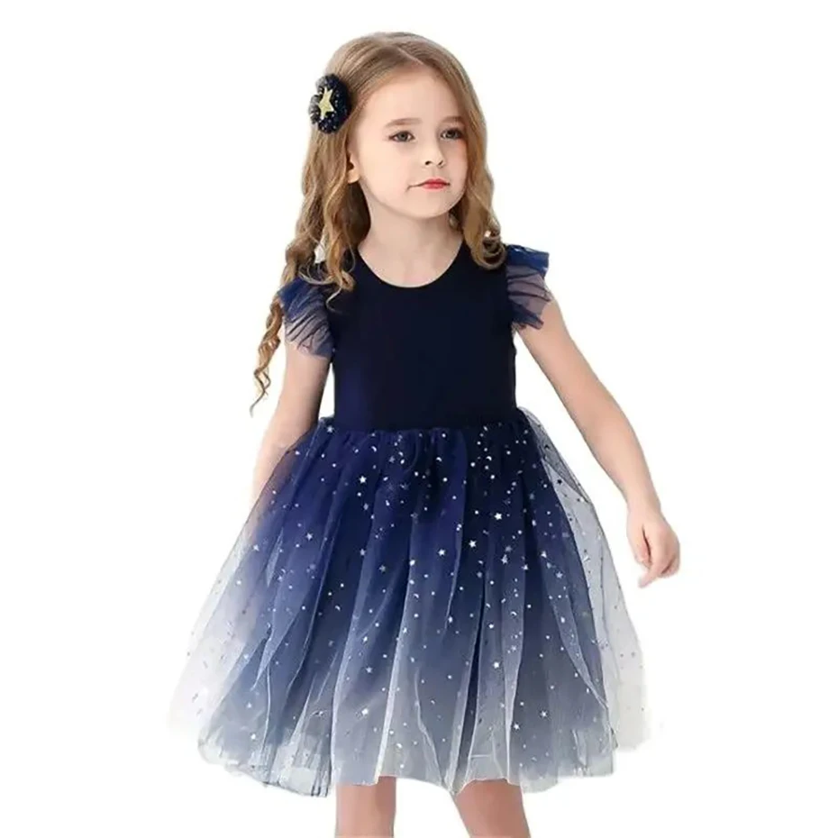 Summer Girl Dress Princess Star Sleeveless Tulle Tutu Dress for 4-8Y Kids Birthday Party Shaggy Dress Child Clothes