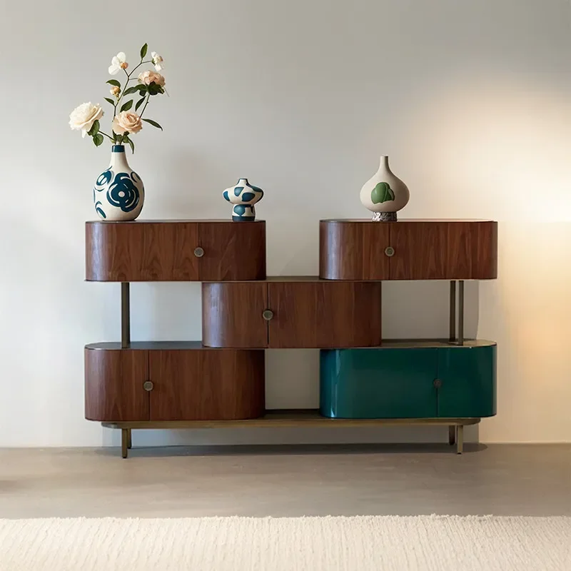 Italian light luxury solid wood dining side cabinet, minimalist walnut color partition cabinet, entrance hall, entrance cabinet