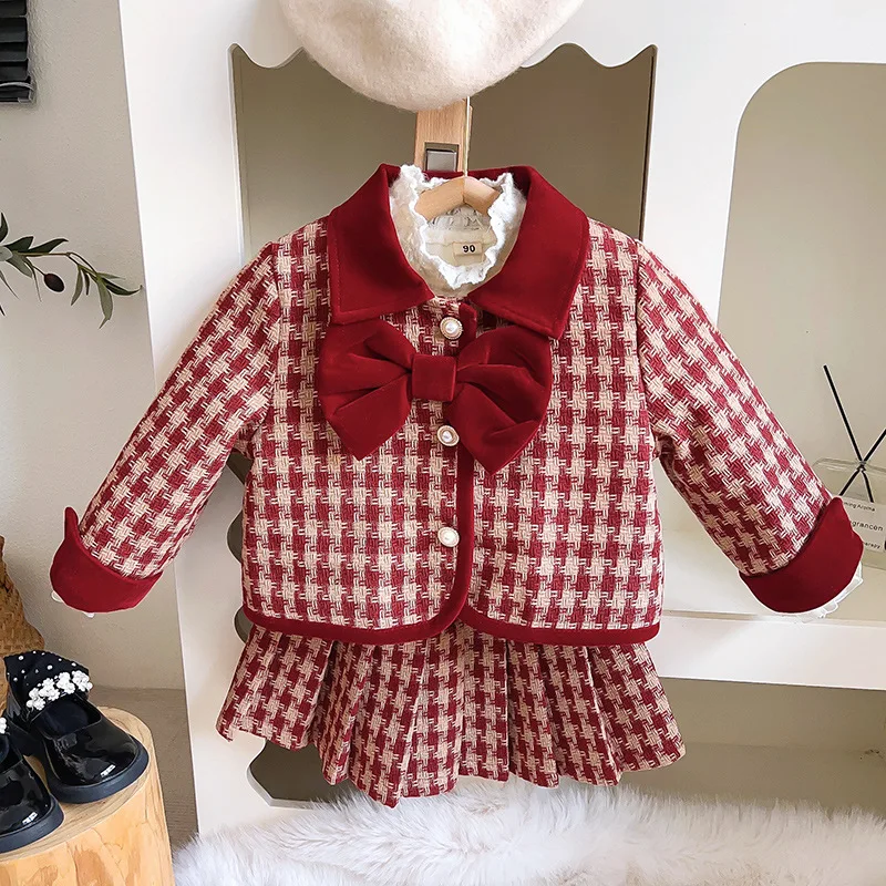 Girls Princess Clothes Sets Winter Thick Kids Jacket+skirt Warm Plush Bottoming Shirt Children Christmas Clothing Suits 2-7Yrs