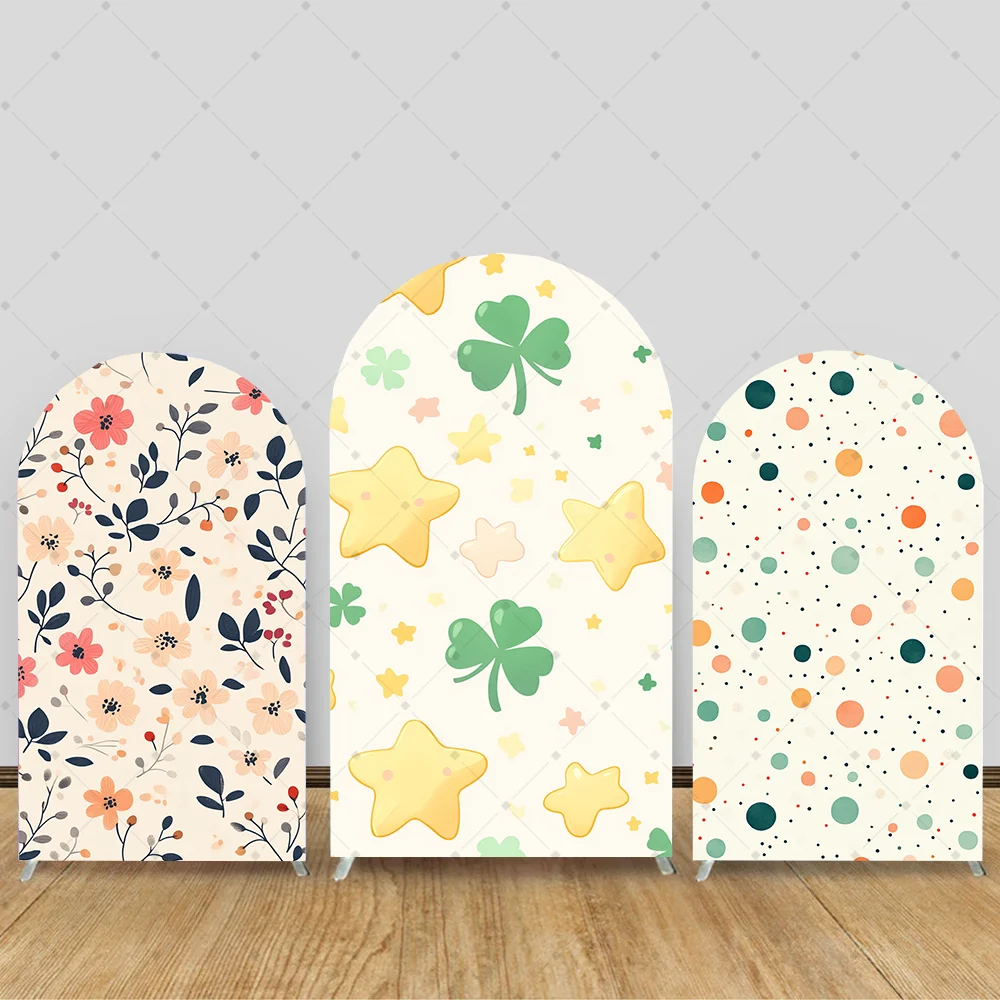 2-Sided Custom Pattern Flowers Clover Kids Birthday Party Baby Shower Covers Chiara Arch Background Decor Backdrop Photo