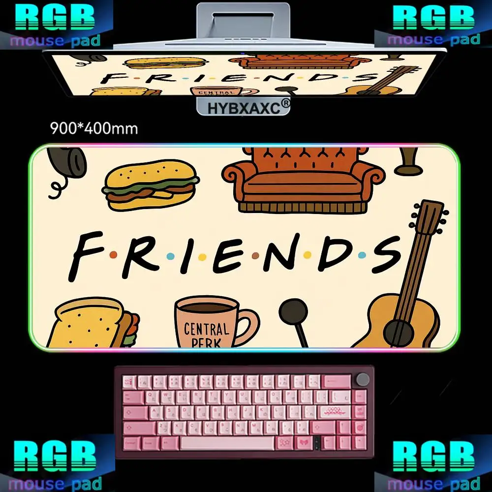 HYBXAXC Mouse Pad RGB Gaming Mouse Pad Desk Mat HD Gamer Large LED Light XXL 400X900MM TV F-Friends RGB Mouse Pad