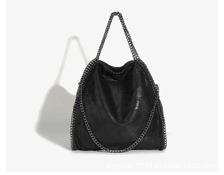 Mode frauen Kette Schulter Tasche Vintage Große Kapazität Umhängetasche Weibliche Faltbare Einfarbig Handtaschen Einkaufstaschen – Detail 16