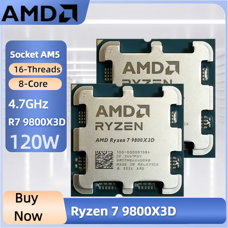 

2026 AMD Ryzen 7 9800X3D 8-Core 16-Thread 4.7GHz R7 9800X3D DDR5 Socket AM5 4NM L3=96M Processor 120W No Fan
