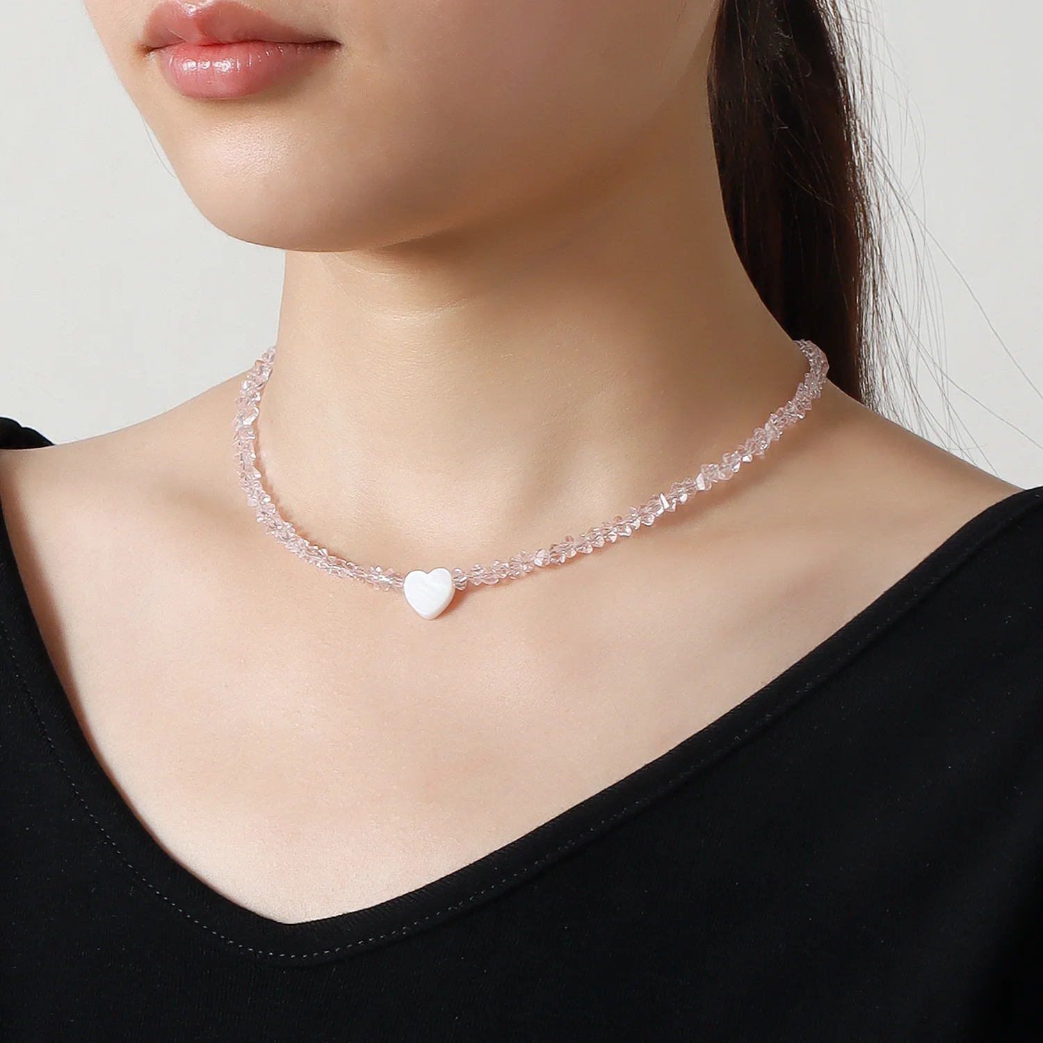 Premium Handmade Glass Crystal Beaded Choker Necklace Lightweight Fashion Collarbone Jewelry Standard Size for Women