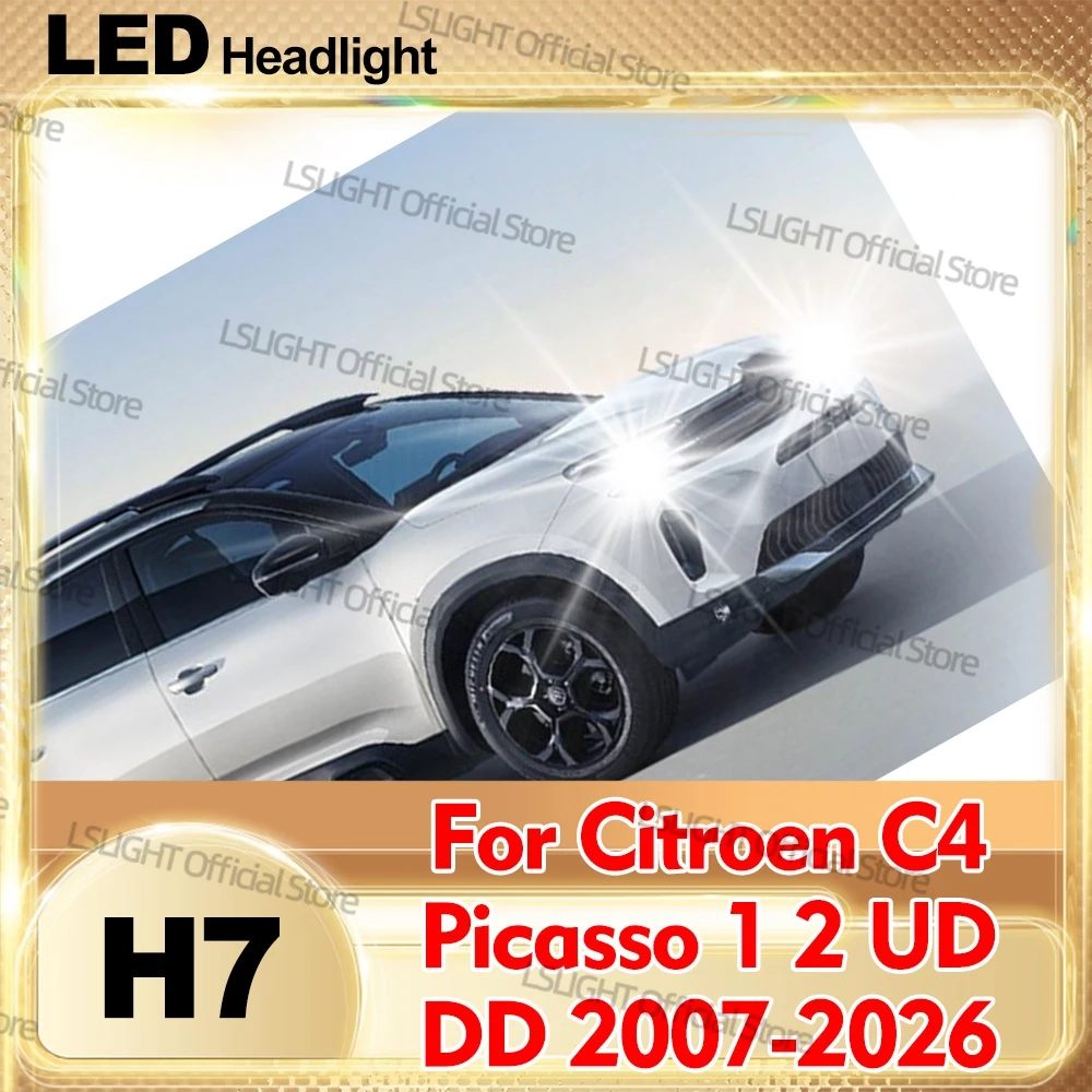 2x Car Lamp 3570 CSP Super Bright LED Headlights H7 For Citroen C4 Picasso 1 2 UD DD MPV Van 2007-2026 Mini Size Head Lamps 12V