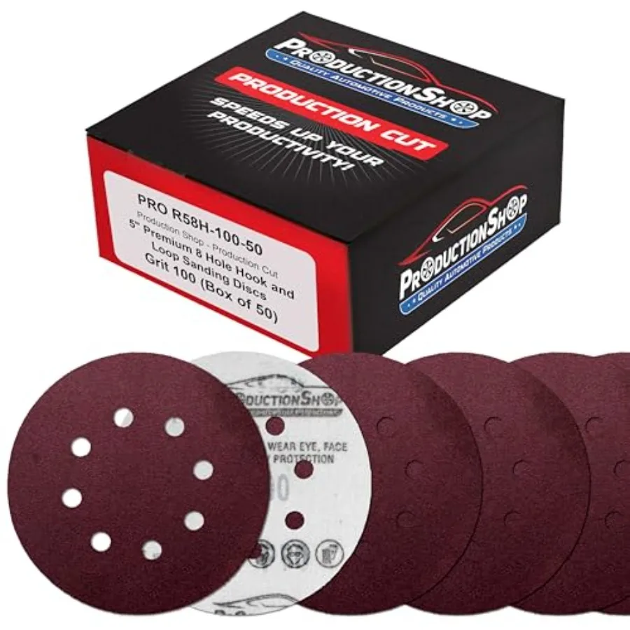 

Premium 5" Red 8-Hole Pattern Sanding Discs Box of 50 - Dustless Hook and Loop Backing Sandpaper for Random Orbital Sanders Med