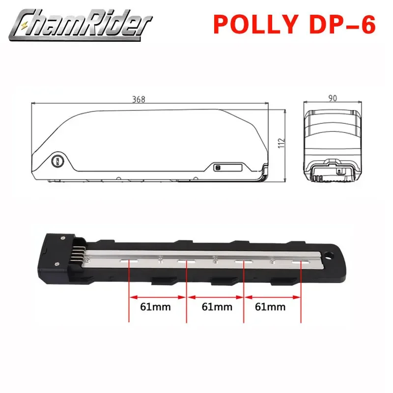 ChamRider-Polly 6 E-bike Battery Case, Down Tube, Downtube Electric Bike, Nickle Strips, 18650 Cells, 10S6P, 13S, 14S, 5P