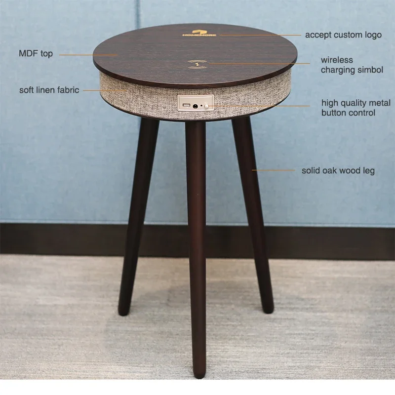 Modern luxury living room furniture sofa side tables wood wireless charging speaker end coffee tables fashion for bedroom