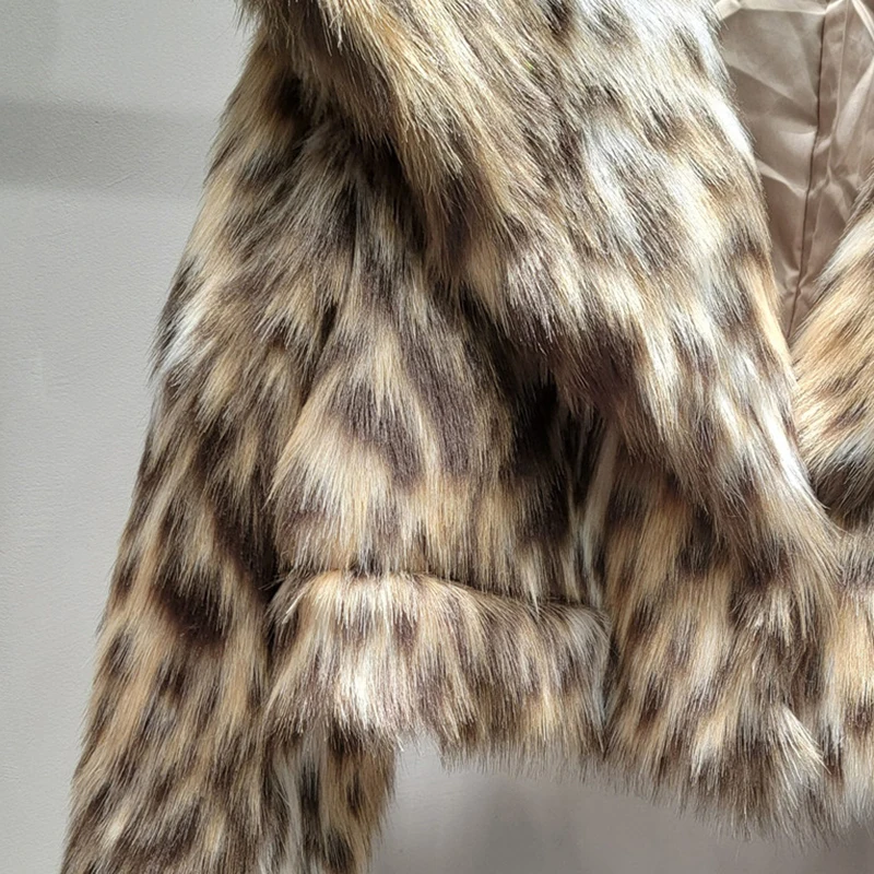 DEAT 2024 Winter New Fashion Leopard Print Lapel Fur Coat For Women Loose Casual Lapel Long Sleeve Short Jacket Female 11A01312