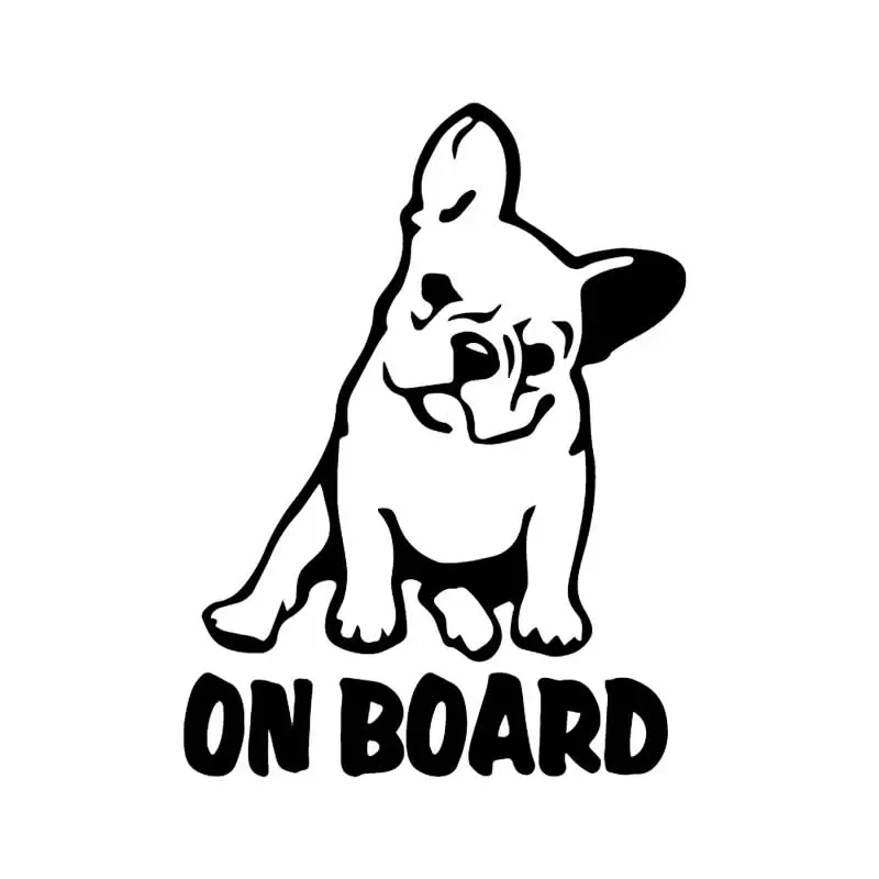 Car Sticker Vinyl Decal Dog French Bulldog On Board Cartoon Black/Silver 10.9cm*14.6cm