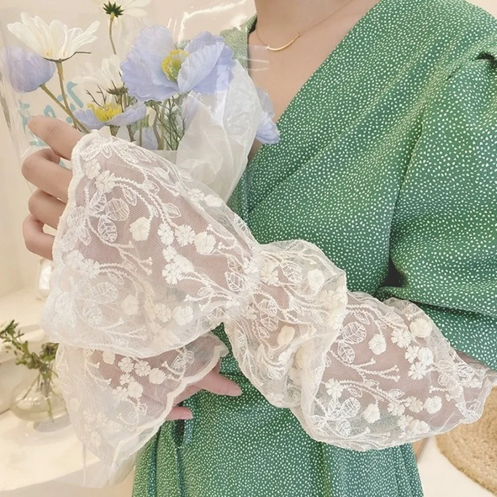 Simple Elastic Ice Silk Sleeves Hollow Mesh Sunscreen Arm Sleeve Thin Flower Long Sleeved Arm Cover Cycling