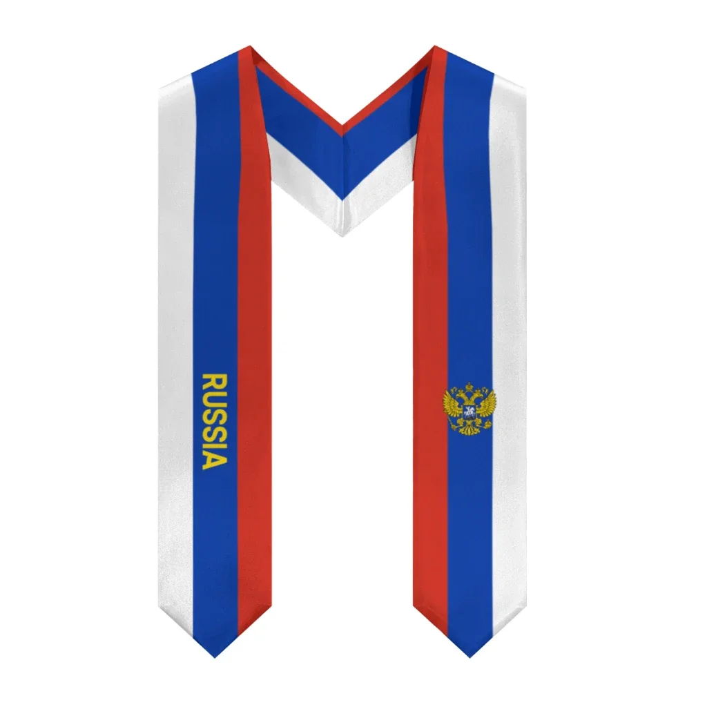 Customization More Design Graduation Shawl Russia Flag & United States Flag Stole Sash Honor Study Aboard International Students