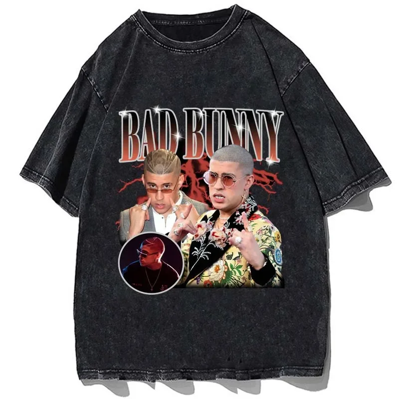 

Fashion Bad Bunny printed T shirt men cotton T-shirt summer loose oversized tops hip hop Tees Music album streetwear tshirt