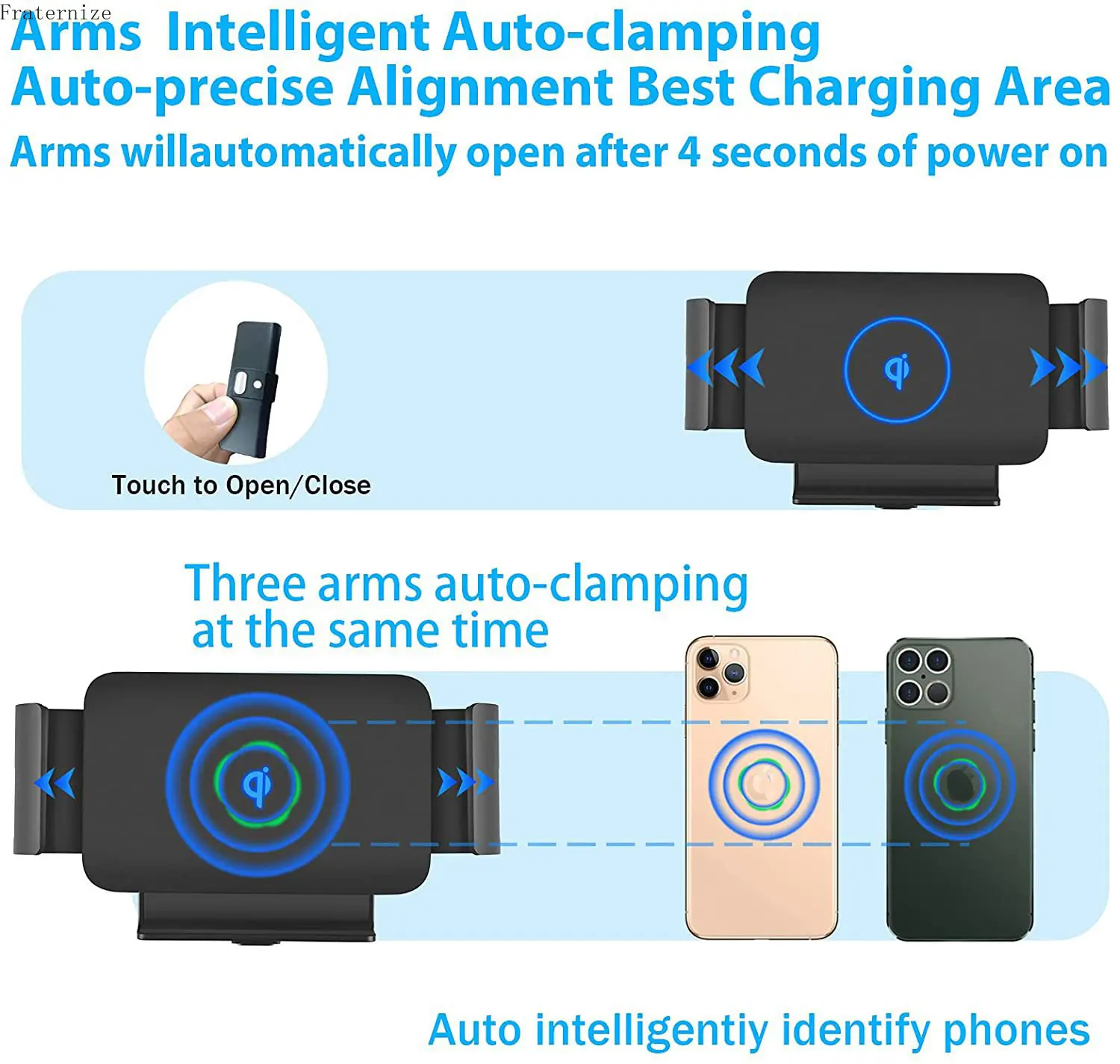 Cargador de coche inalámbrico para Samsung Galaxy Z Fold 4, 3, 2, S23, Google, iPhone, abrazadera automática, almohadilla de soporte de montaje, 15W