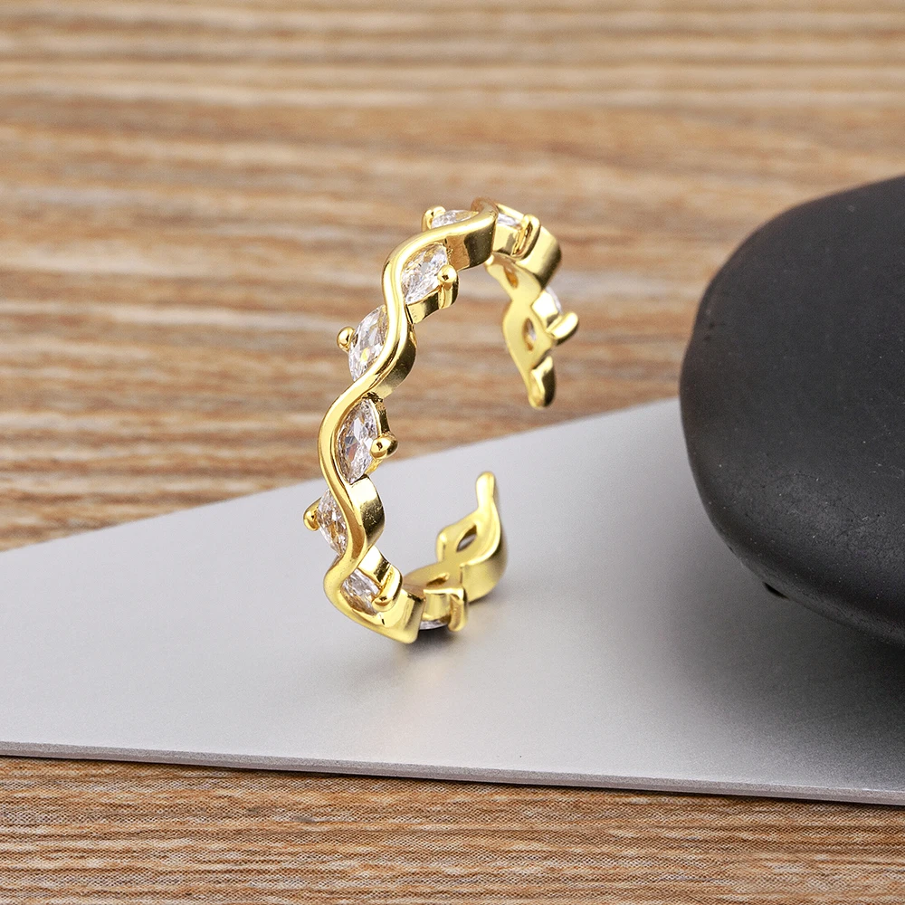 Nidin Minimalist Opening Rings For Women Girls Gold Color Real  Zircon Adjustable Finger Jewelry Personality Engagement Gift