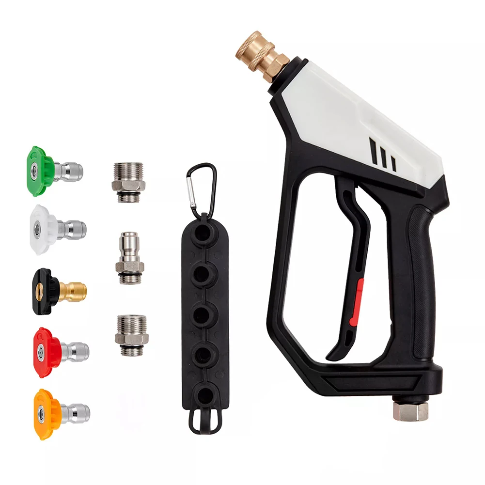 Short Pressure Washer Gun, 5000 PSI High Power Washer Spay Gun, M22-14,15mm / 3/8'' Inlet & 1/4'' Outlet, Pressure Washer Handle