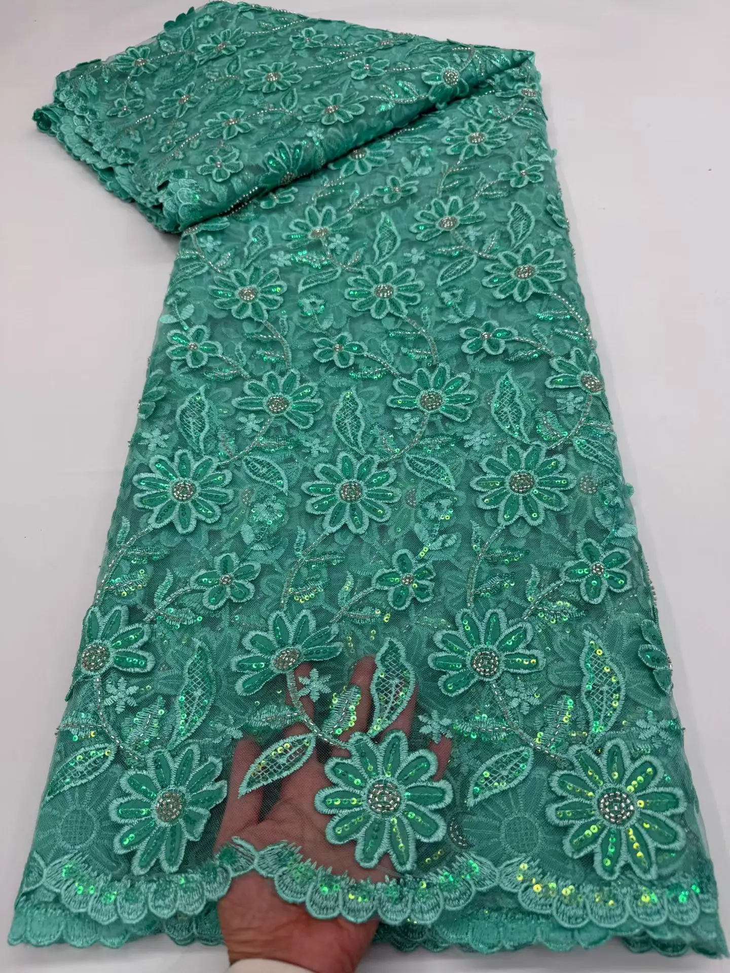 

5 Yards African Net Sequins Lace Fabrics Fashion Nigerian Tulle French Mesh Lace Fabric For Women Wedding Party Dress 745