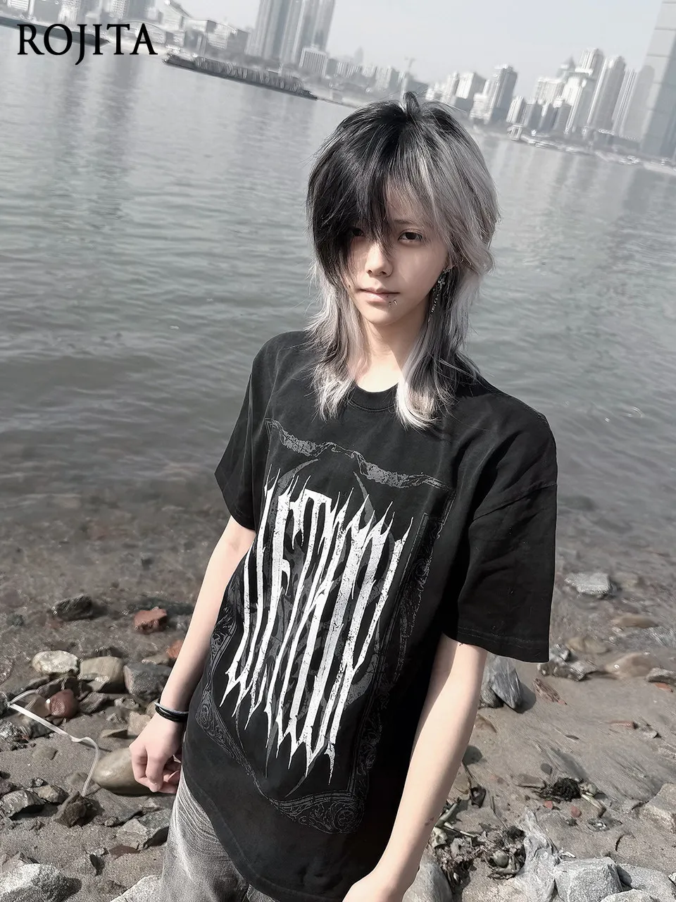 Y2K Gothic Oversized T‑Shirt Vintage Frame Print Streetwear Women Men Short Sleeve Tee Vintage Gothic Ornament Frame Tshirt