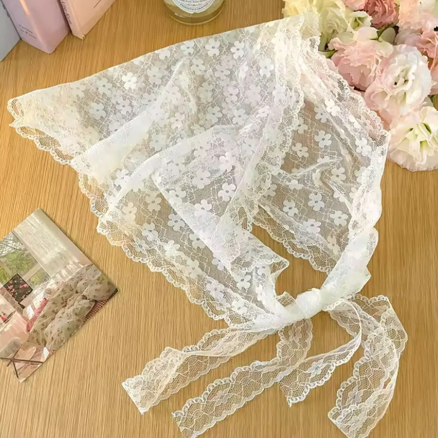 1PC triangle Lace scarf white sweet Lace Turban Headscarf Travel Photo Headband Hair Accessories Suitable Ladies Girls view 5