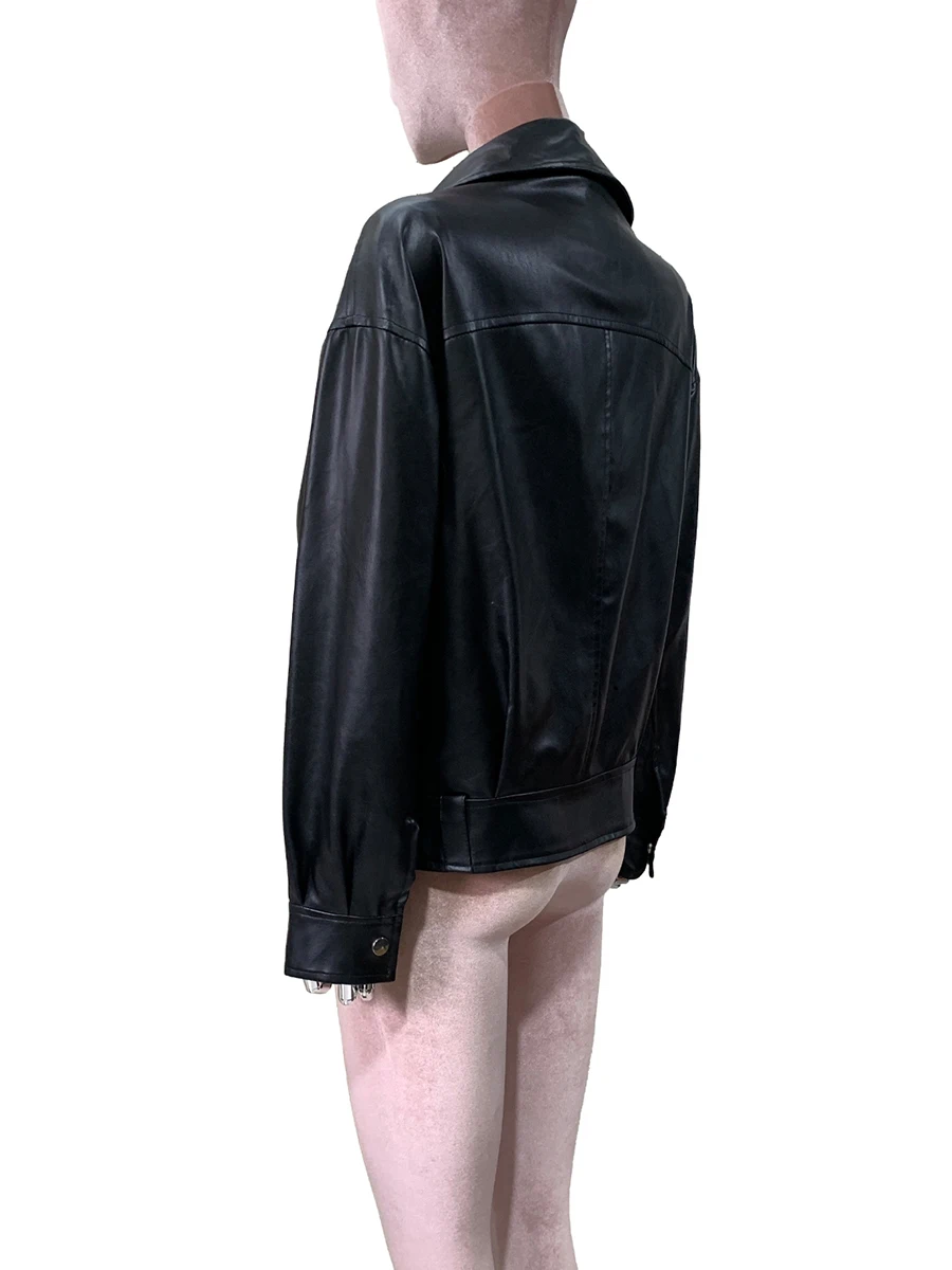 Primavera otoño corto negro suave ligero Pu cuero motocicleta chaqueta mujeres cremallera manga larga elegante ropa Casual suelta 2025