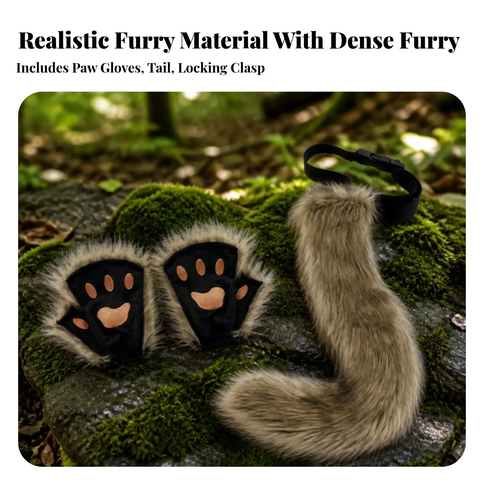 Plush Fox Tail with Adjustable Belt and Paw Gloves for Furry Costume Cosplay Stage Performance Party
