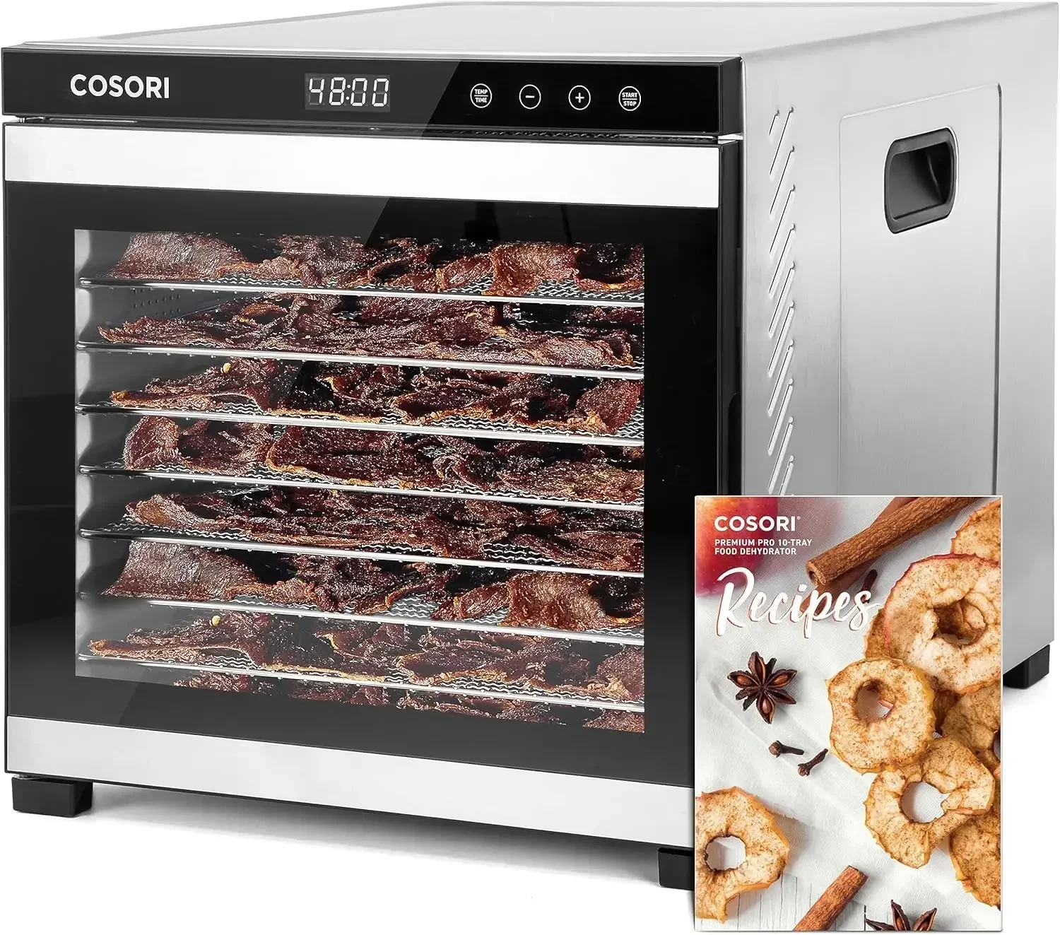 Desidratador de alimentos para cecina, 10 bandejas, espaço de secagem de 16,2 pés2, 165 ° Controle de temperatura F, temporizador 48H, máquina desidratadora de 1000W