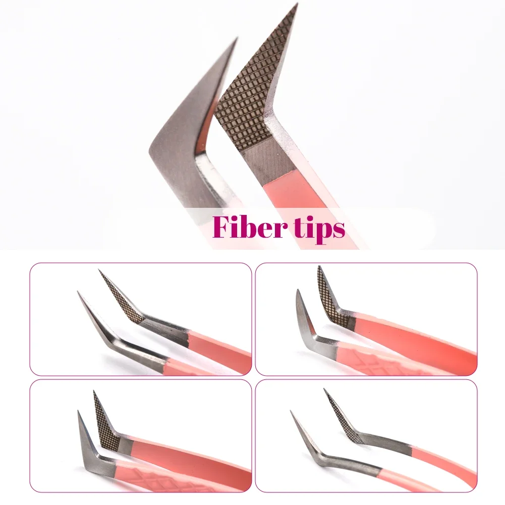 Wendy 1 Pcs Eyelash Tweezers Extension Pink Stainless Steel Superhard Tweezers With Fiber Tips High Precision Anti-Static Tweez