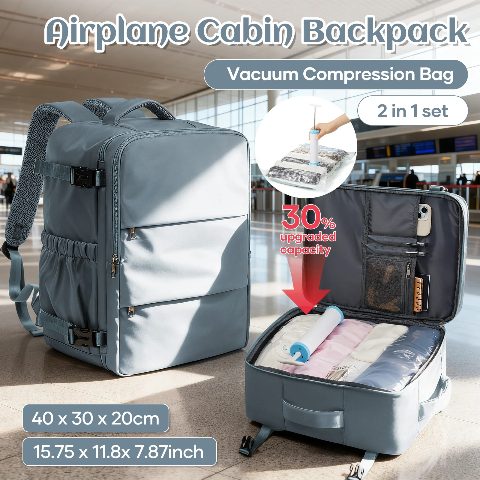 Bolsa de almacenamiento de ropa, mochila Ryanair, avión de cabina de viaje, 40x20x30, equipaje de mano para hombres y mujeres, bolsa para ordenador portátil de negocios, mochila universitaria