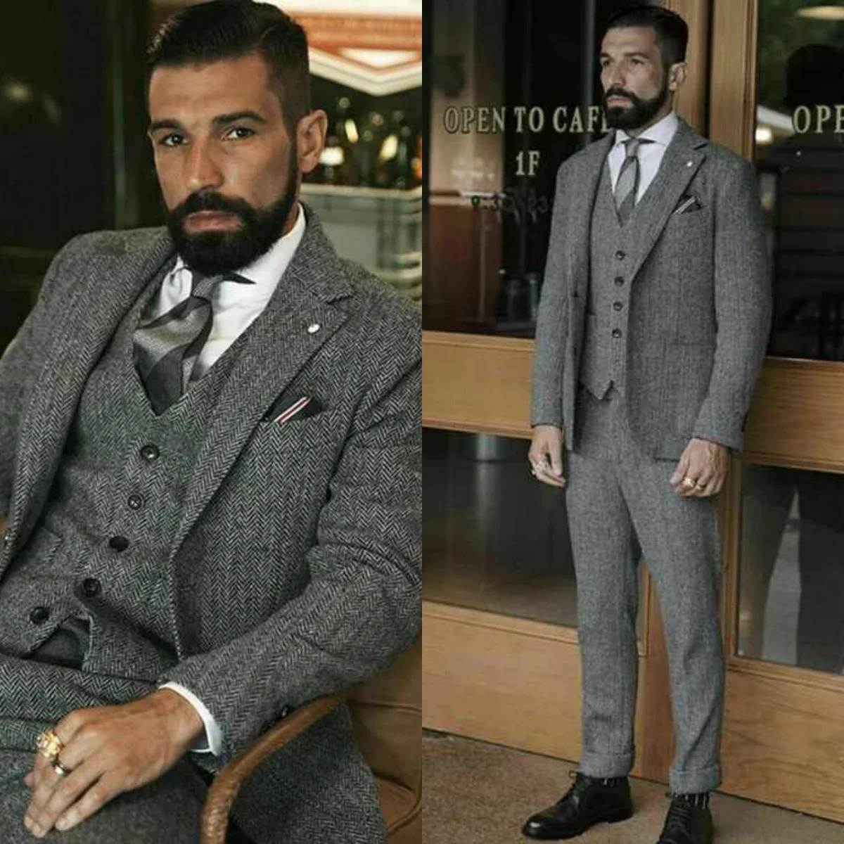 Classic Men Suits 3 Pieces Single Breasted Notched Lapel Jacket Autunmn Winter Outdoor Work Customized Outfits