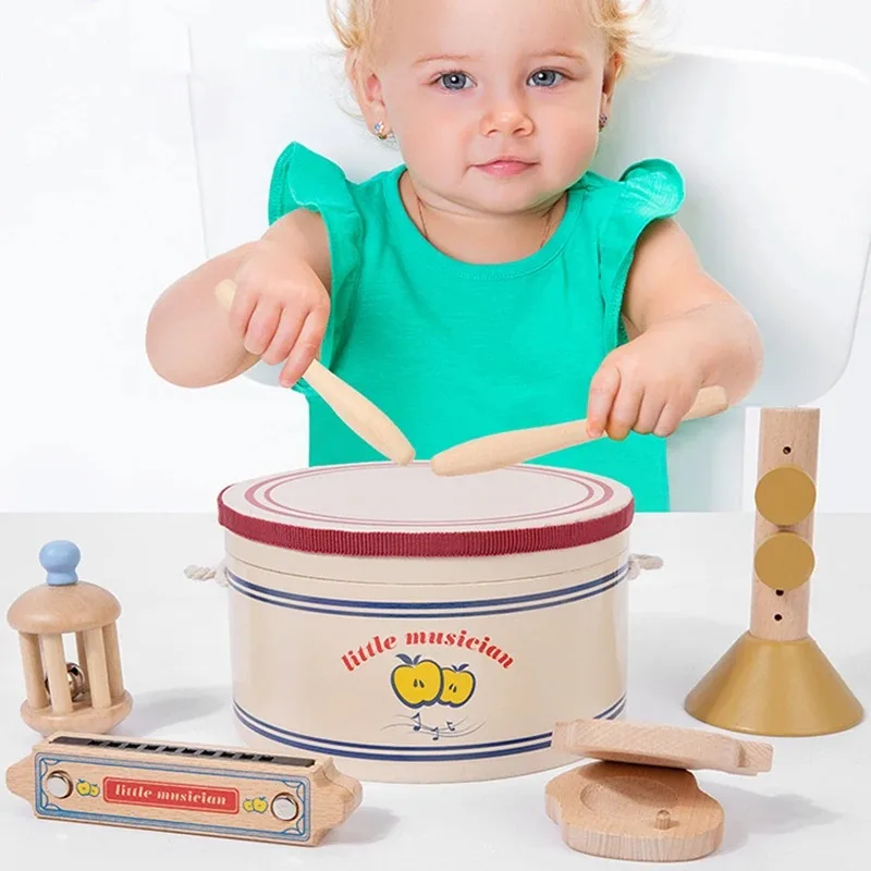 Xilófono de madera y batería multifuncional para niños pequeños y bebés - Juguete de instrumentos musicales de percusión Montessori