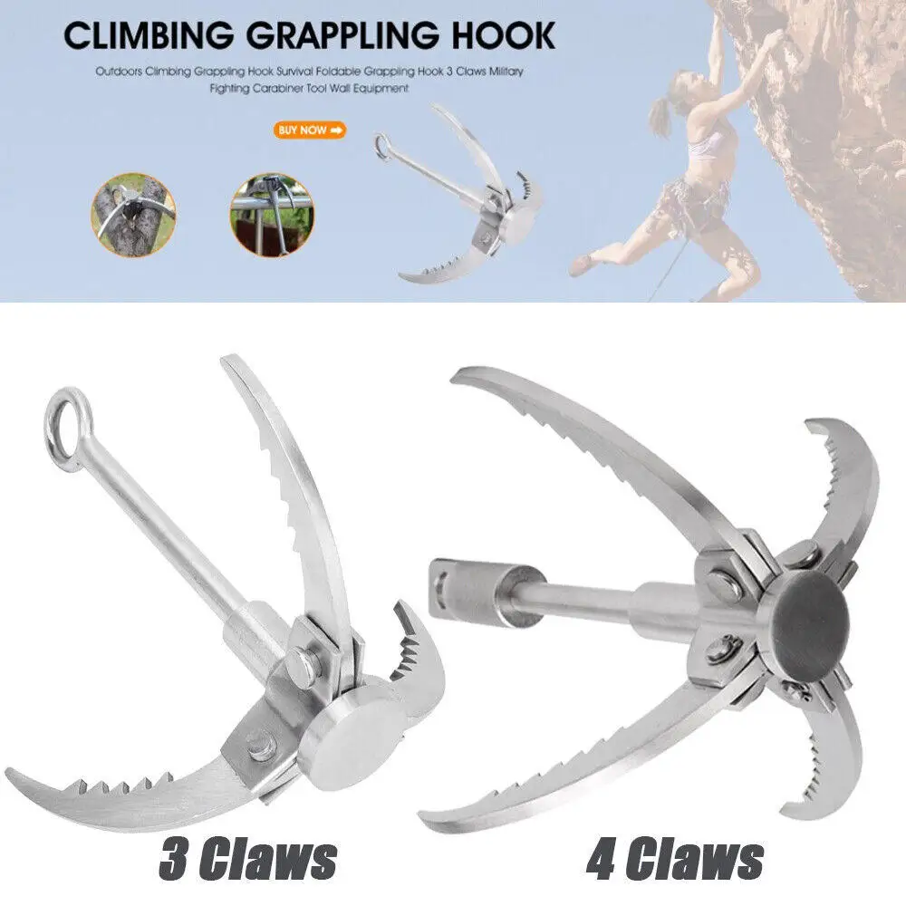 Multifunctional Climbing Hook, Stainless Steel, Foldable Grappling Claw, Outdoor Climbing Accessory, Small, Large