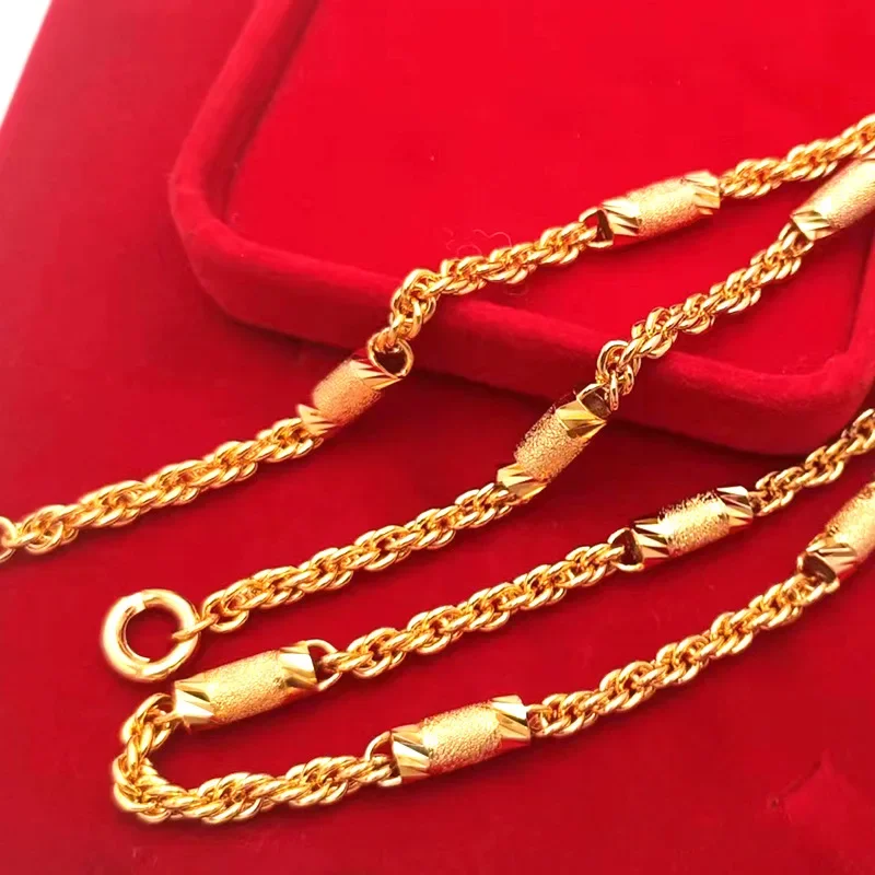 9999 gold 6mm round twisted chain necklace string necklace for men and boys chain
