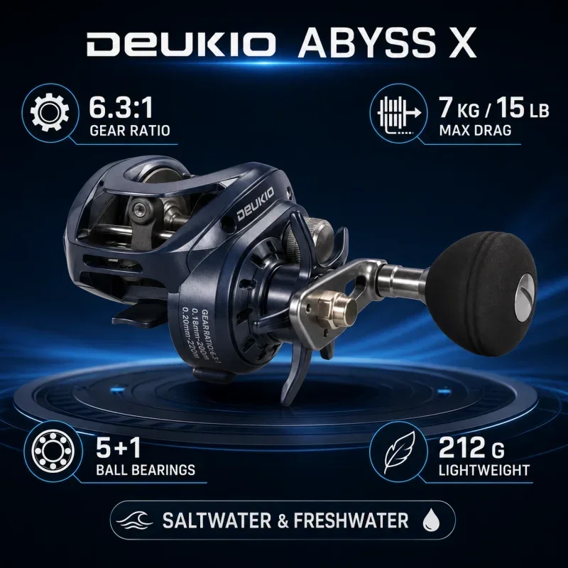 DEUKIO,New Baitcasting Reel,Bait Casting Reel,Long-Range Type,Sea Fishing Reel,Ultra-Light5+1BB Bearing,Gear Ratio 6.3:1