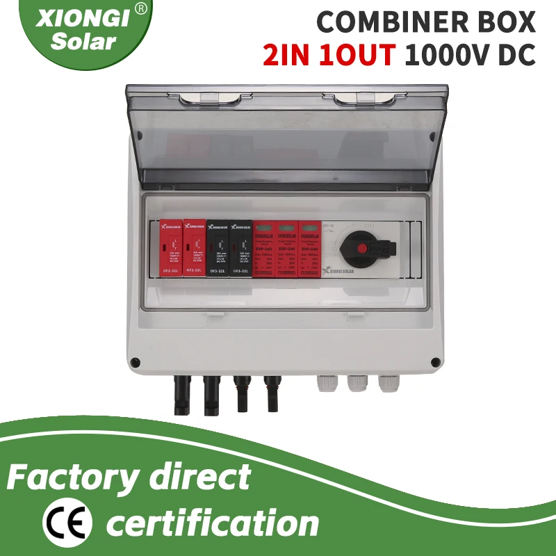 Solar Photovoltaic PV Combiner Box 2-1-1000V Isolating switch String IP65 PV Solar Surge Lightning Protection Outdoor Waterproof