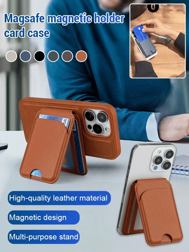 

Кожаный магнитный держатель для карт, чехол для мобильного телефона, держатель для карт Magsafe для ID-держателя телефона