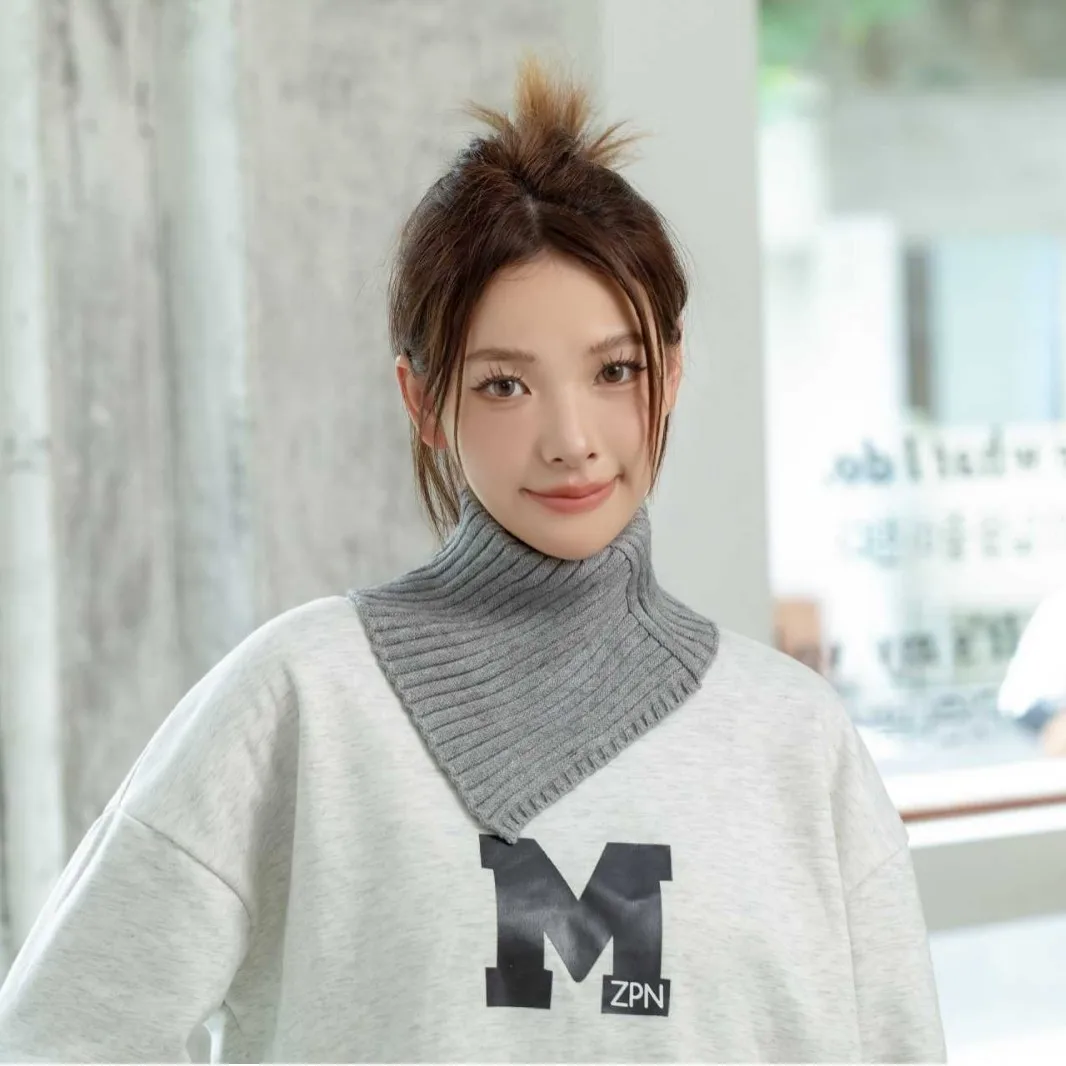 

Versatile Solid Color High Neck Knitted Scarf Autumn Winter Elastic Triangular Wool Warm Cervical Spine Cover