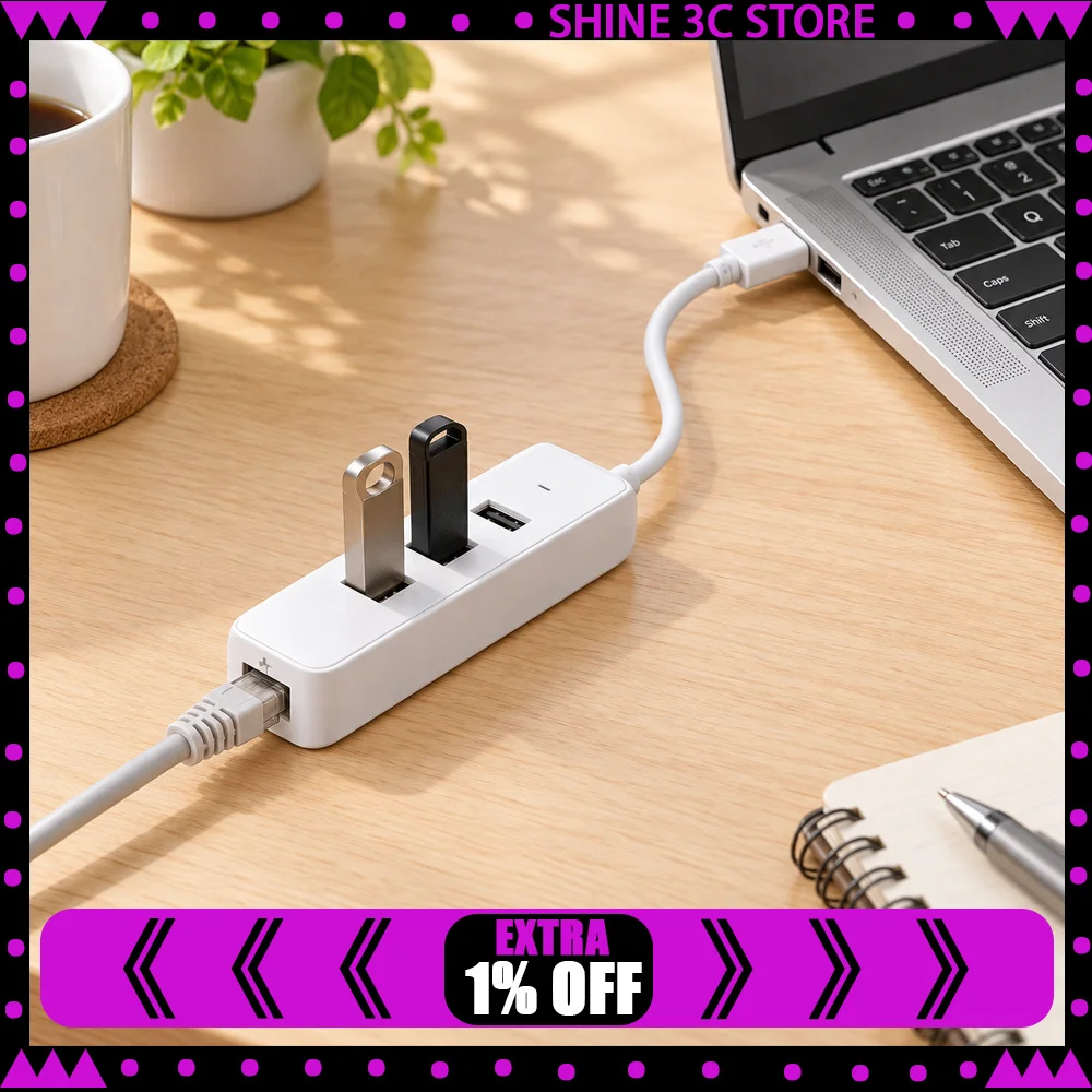 UGREEN CM416 50618 White USB-A 3.0 Hub with 100Mbps Ethernet, 3 USB 3.0 Data Ports and USB-C Power Input