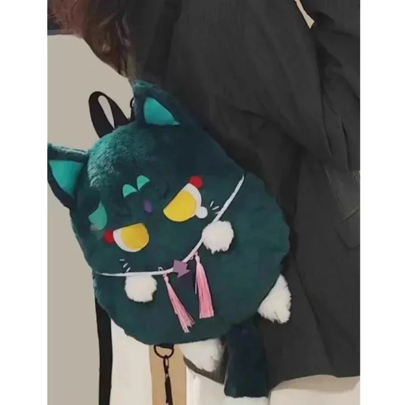 Xiao Scaramouche Genshin Impact Cat Plush Anime Bags Cosplay Hobby Lovely Shoulder Bags Loose Cat Mandrill Plush Doll Backpack