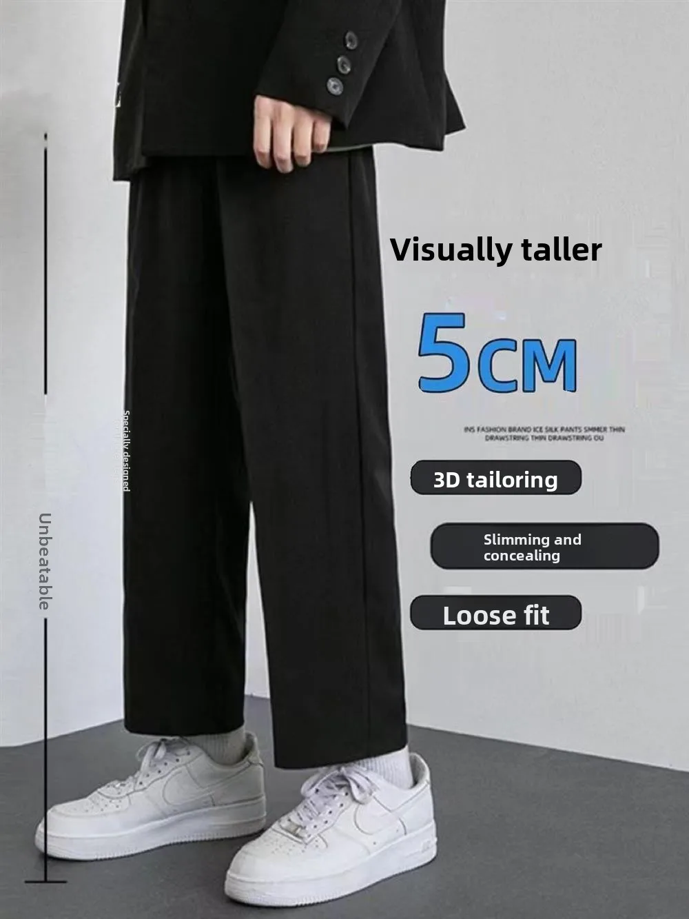 

Мужские повседневные брюки из ледяного шелка, летние тонкие прямые брюки, свободные широкие брюки для мальчиков, молодежные активные брюки из полиэстера, чистый цвет