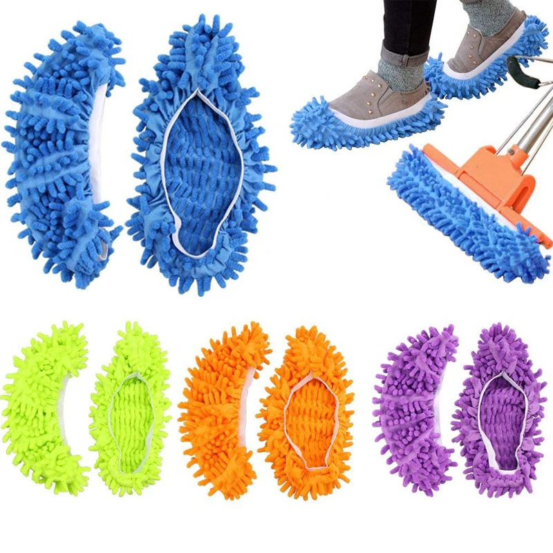 1PCS Chenille Dust Mop Slippers Foot Socks Mop Caps Multi-Function Floor Cleaning Lazy Shoe Covers Dust Hair Cleaner organizer