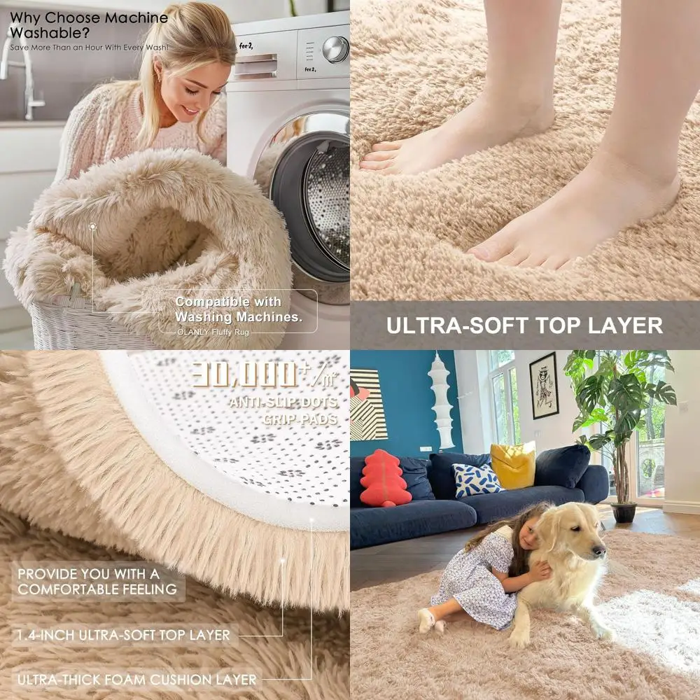 

Large 6x9 Washable Shaggy Rugs for Living Spaces, Bedrooms, Kids' Rooms, and Home Decor in Beige