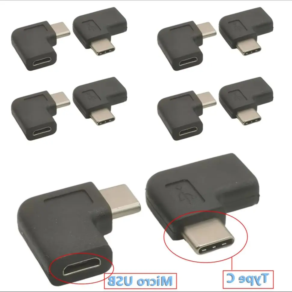 90 Degree Right Angle USB-C Charging Cable USB 3.1 Type C Male to Micro-B USB Female Data Cord Adapter Cable